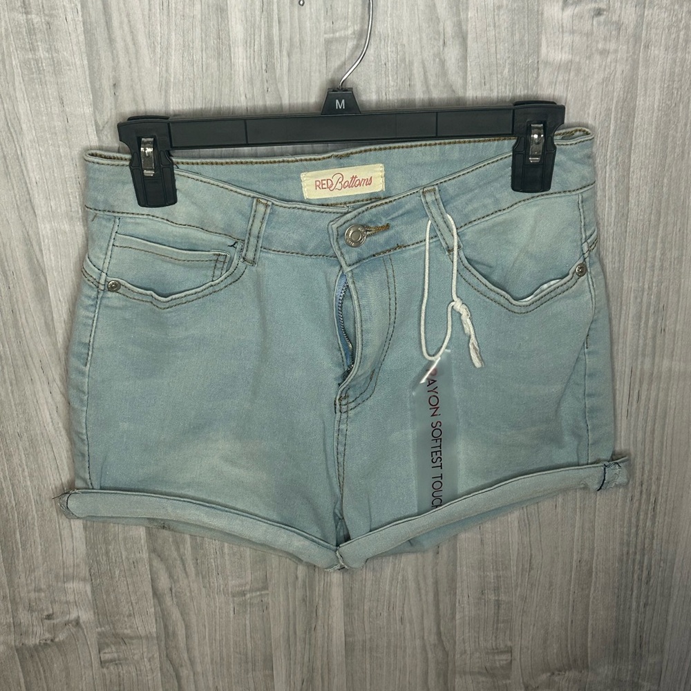 Women's Red Bottom Blue Denim Shorts